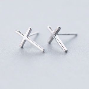 925 Sterling Silver Cross Earrings Minimal Classic Cross Stud Earrings